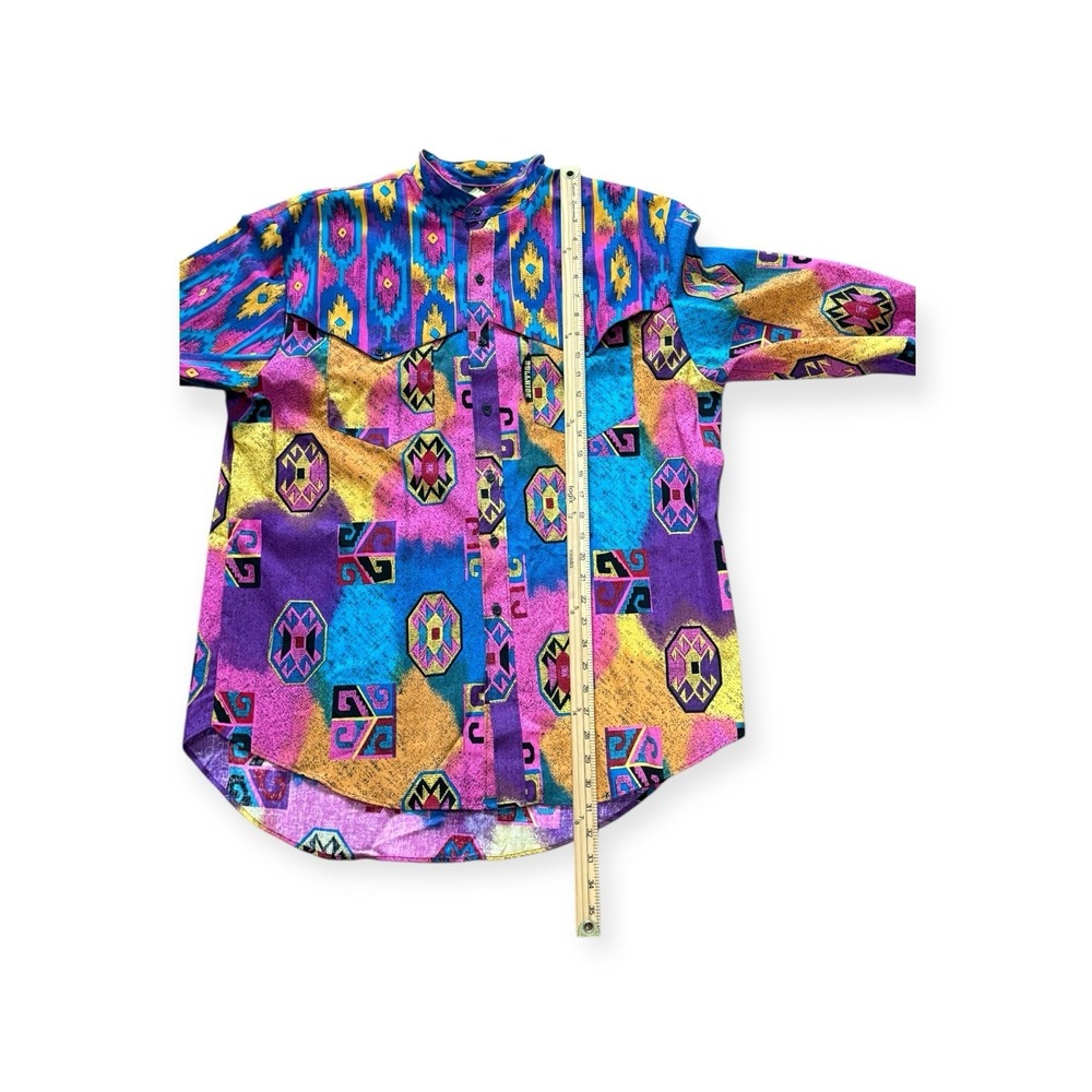 VTG 1990's Western Cowboy Rodeo Neon Loud Funky Print Bullhide Garth USA‎ Sz M - Picture 6 of 12